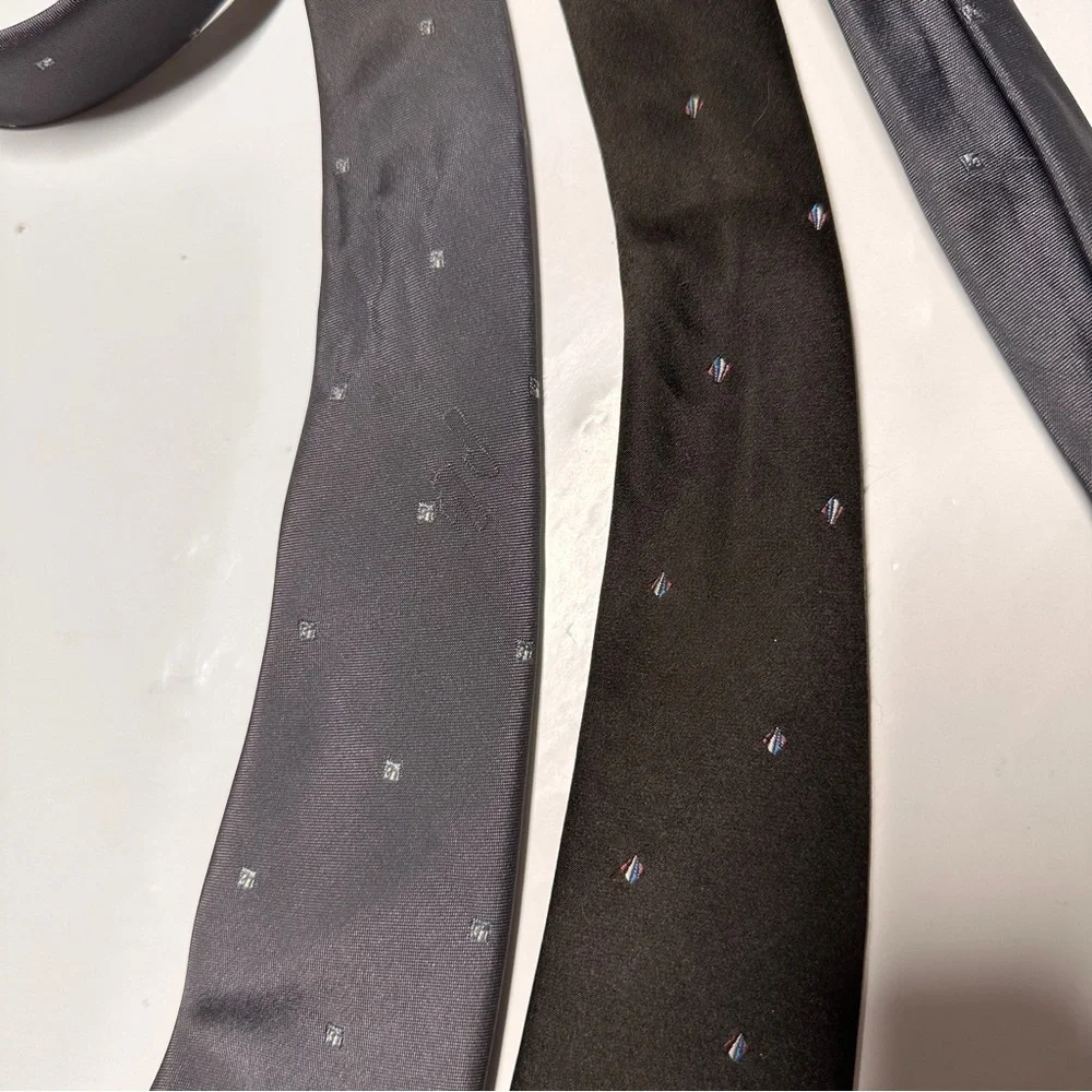 Vintage Christian Dior Necktie Mens Brown Gray Dot Lot of 2 Silk Blend Neckwear